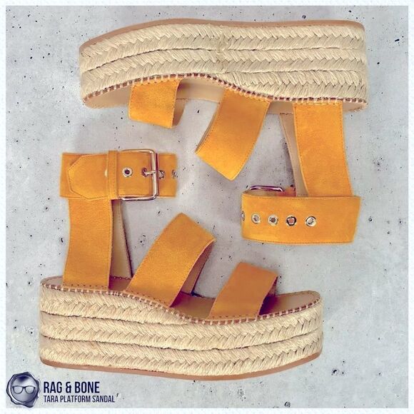 RAG & BONE TARA ESPADRILLE PLATFORM SANDAL MARIGOLD SUEDE WOMEN’S SIZE 7 YELLOW - Picture 3 of 16